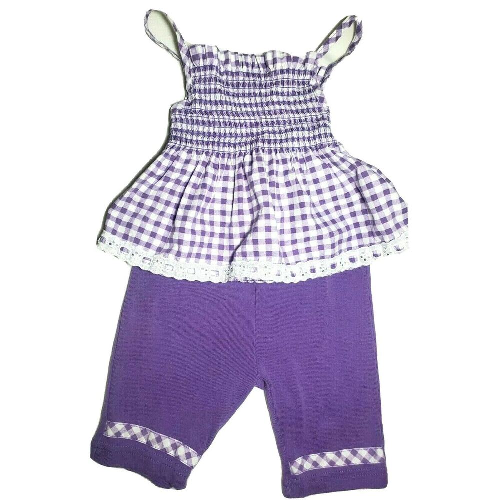 Vintage 1990s Baby Girls Small Steps Purple White Plaid Pants Outfit Set 18m
